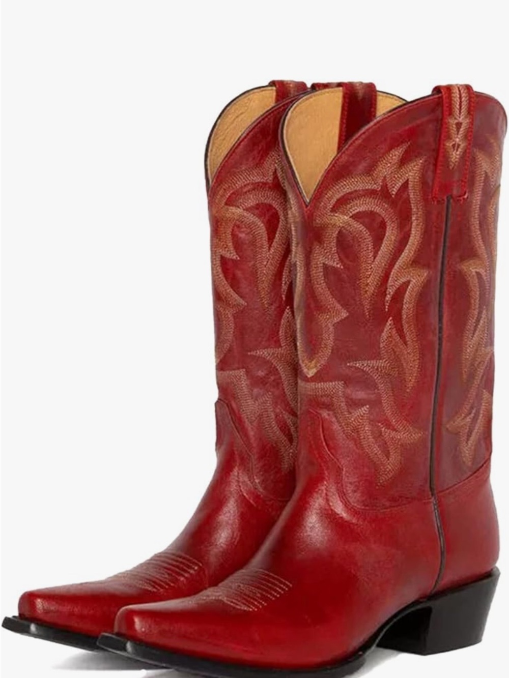Classic Women's Red Western Leather Heeled Boots